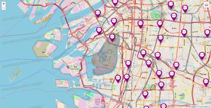 大阪府のカーブスの店舗地図