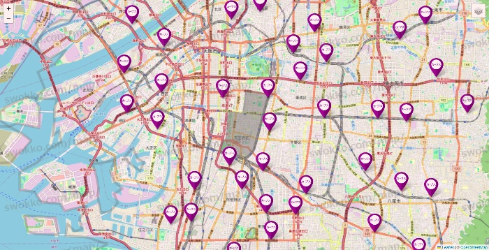 大阪府のカーブスの店舗地図