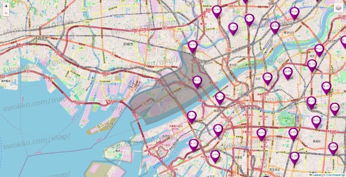 大阪府のカーブスの店舗地図