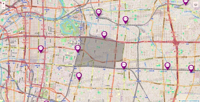 大阪府のカーブスの店舗地図