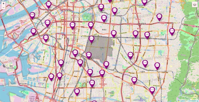 大阪府のカーブスの店舗地図