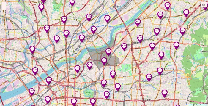 大阪府のカーブスの店舗地図