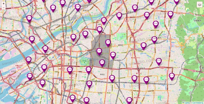 大阪府のカーブスの店舗地図