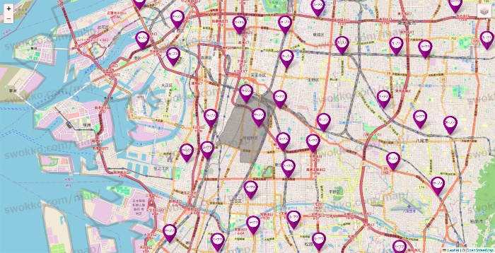 大阪府のカーブスの店舗地図