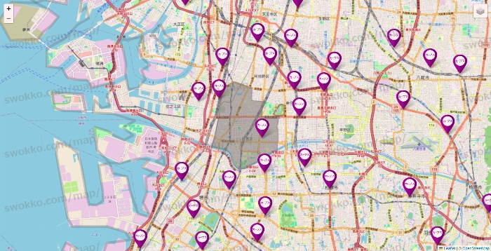 大阪府のカーブスの店舗地図
