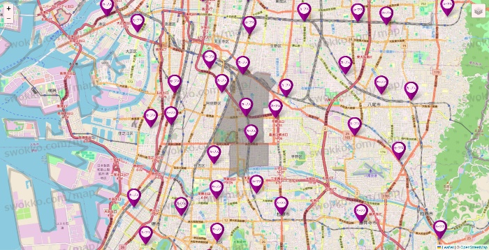 大阪府のカーブスの店舗地図