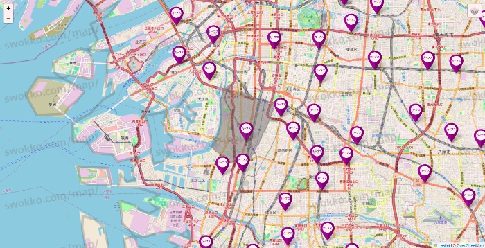大阪府のカーブスの店舗地図