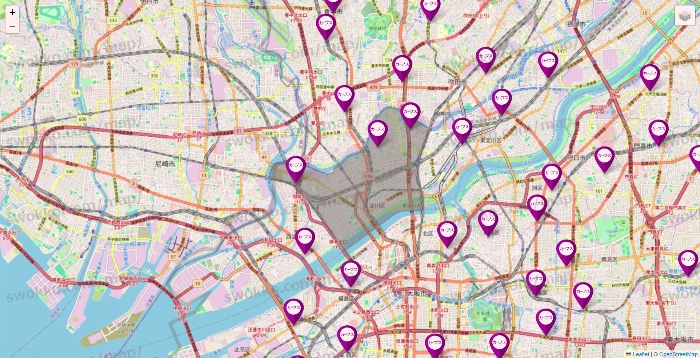 大阪府のカーブスの店舗地図