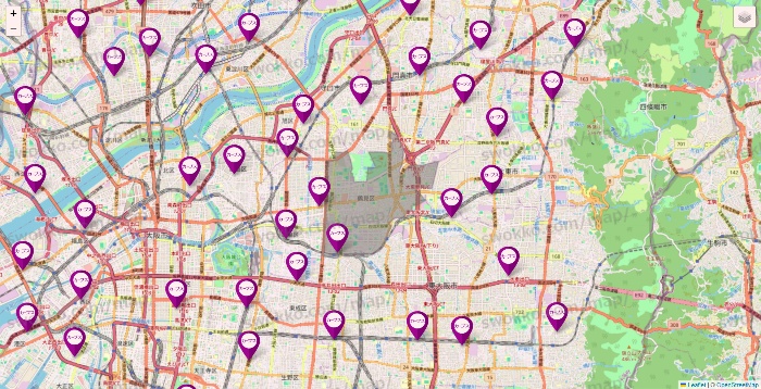 大阪府のカーブスの店舗地図