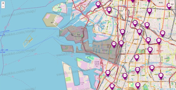 大阪府のカーブスの店舗地図