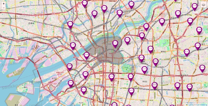 大阪府のカーブスの店舗地図