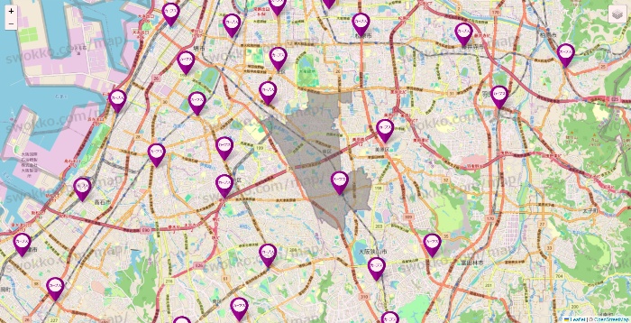 大阪府のカーブスの店舗地図