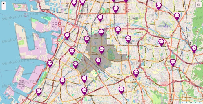 大阪府のカーブスの店舗地図