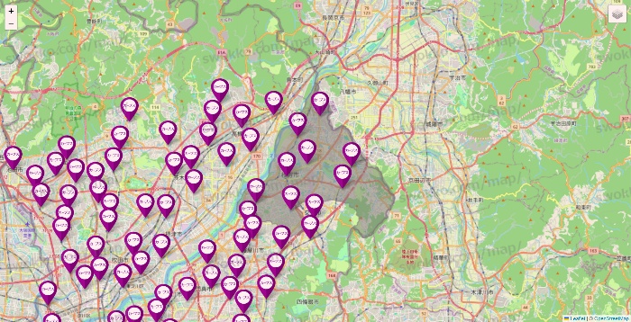 大阪府のカーブスの店舗地図