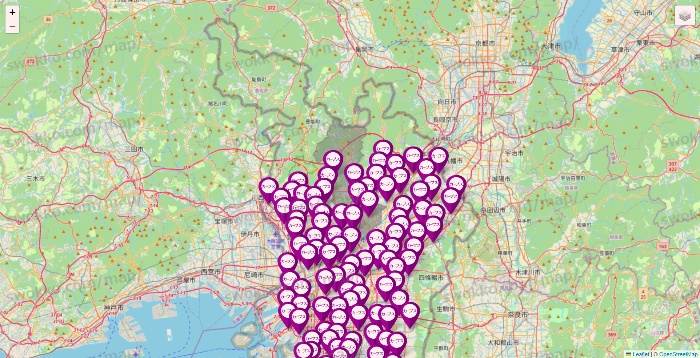 大阪府のカーブスの店舗地図