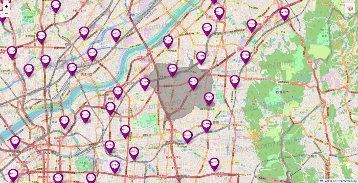 大阪府のカーブスの店舗地図