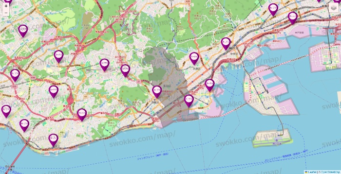 兵庫県のカーブスの店舗地図