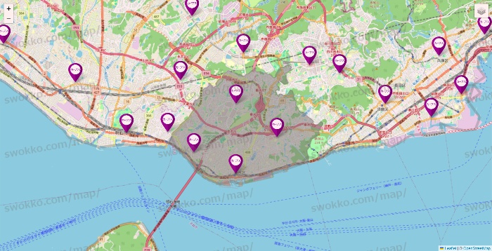 兵庫県のカーブスの店舗地図