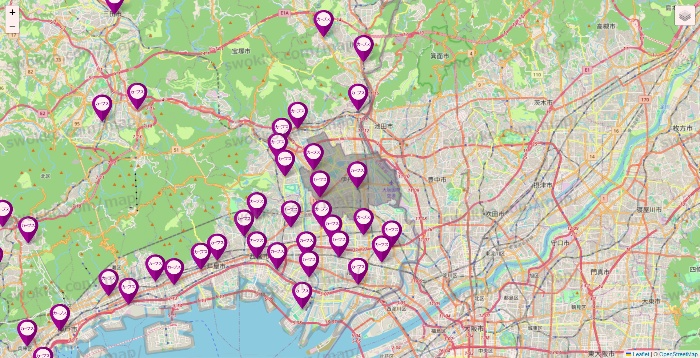 兵庫県のカーブスの店舗地図