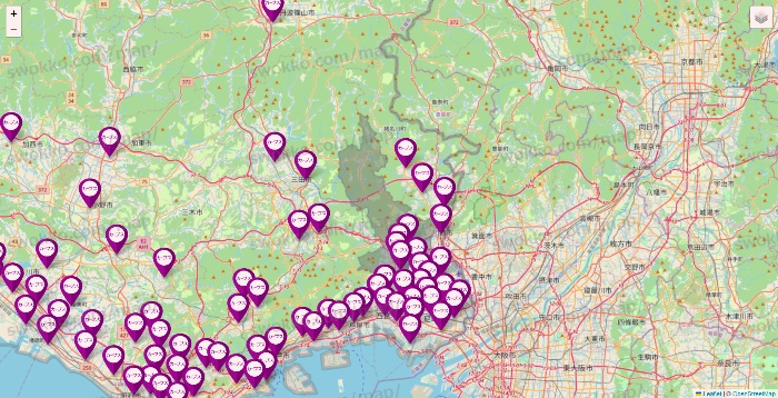 兵庫県のカーブスの店舗地図