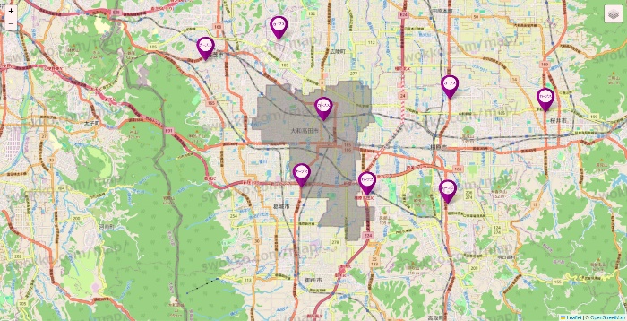 奈良県のカーブスの店舗地図