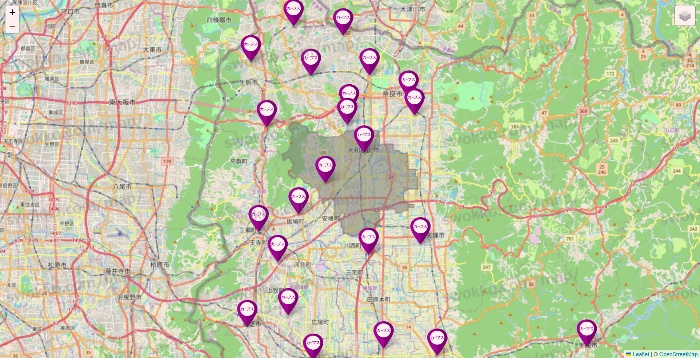 奈良県のカーブスの店舗地図