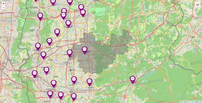 奈良県のカーブスの店舗地図