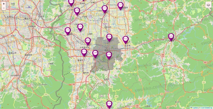 奈良県のカーブスの店舗地図