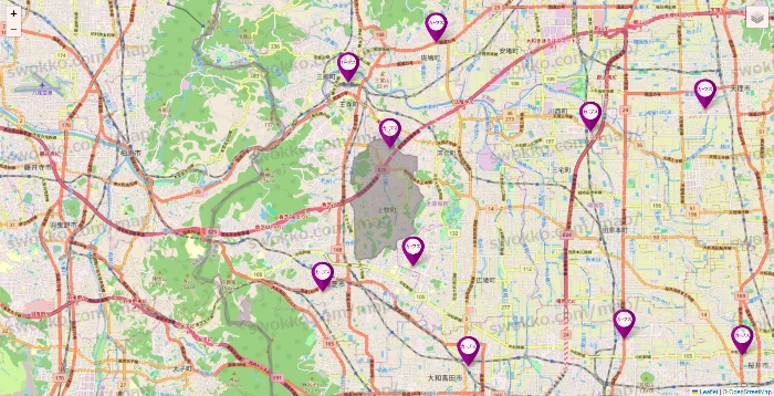 奈良県のカーブスの店舗地図