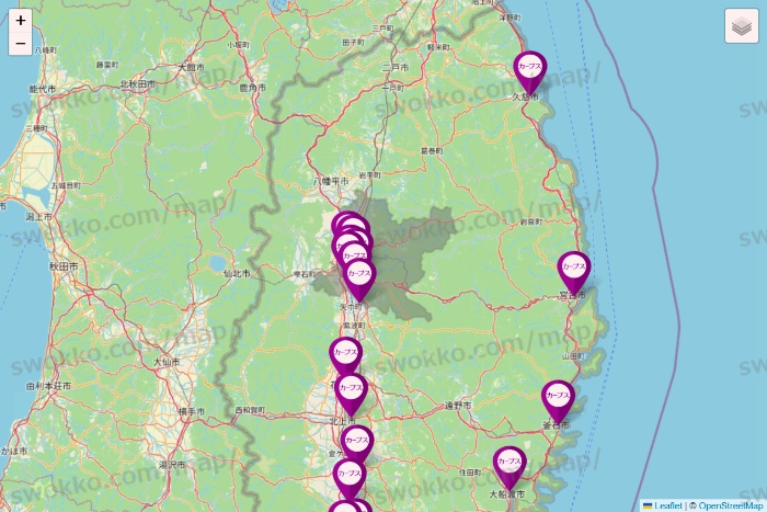 岩手県のカーブスの店舗地図