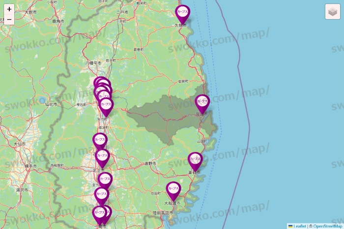 岩手県のカーブスの店舗地図