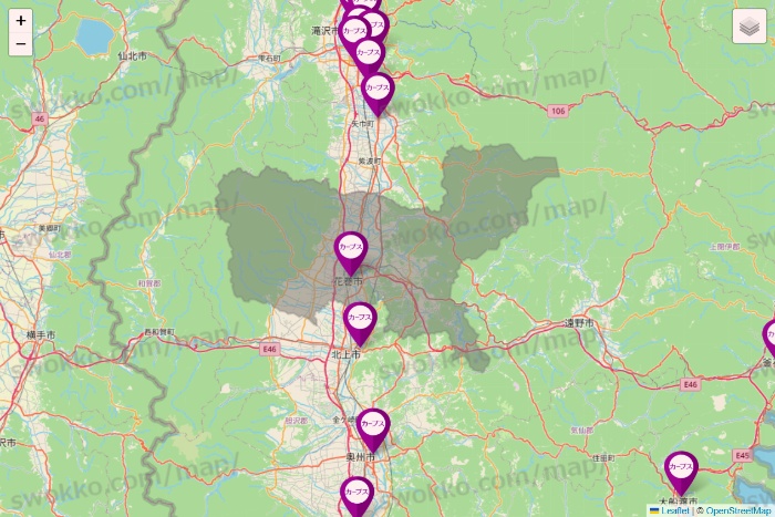 岩手県のカーブスの店舗地図