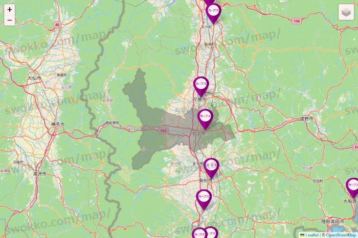 岩手県のカーブスの店舗地図