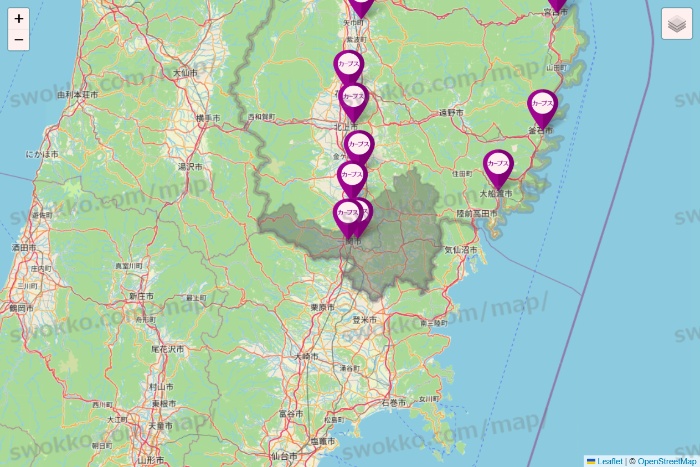 岩手県のカーブスの店舗地図