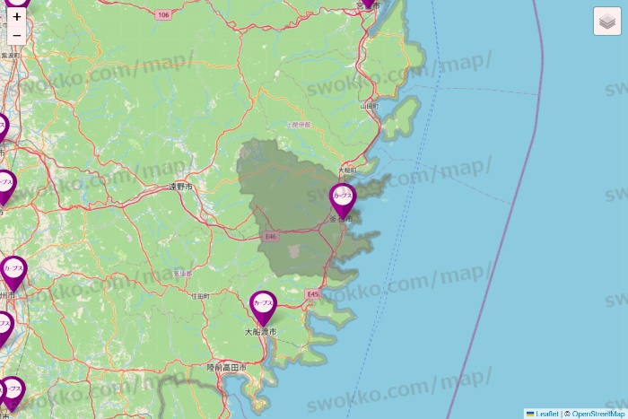 岩手県のカーブスの店舗地図
