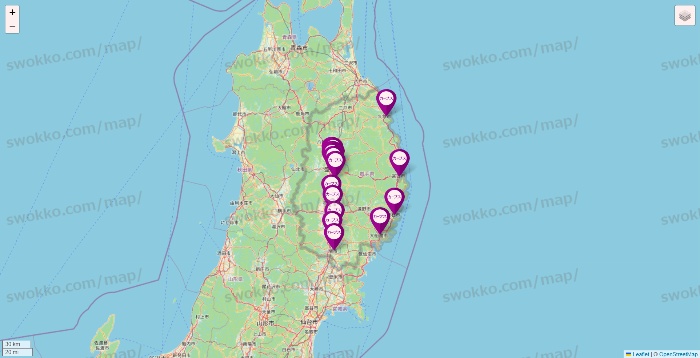岩手県のカーブスの店舗地図