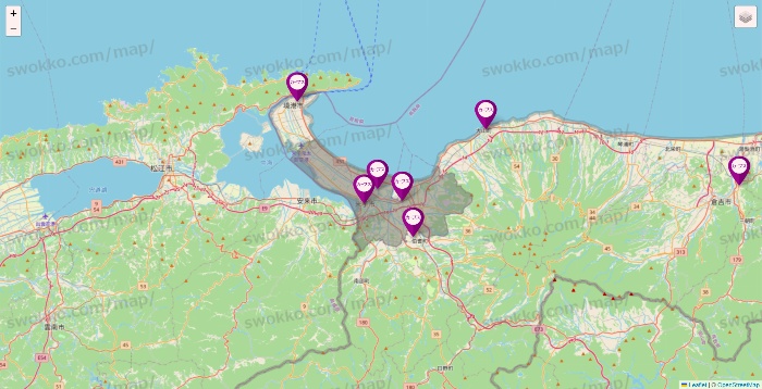 鳥取県のカーブスの店舗地図