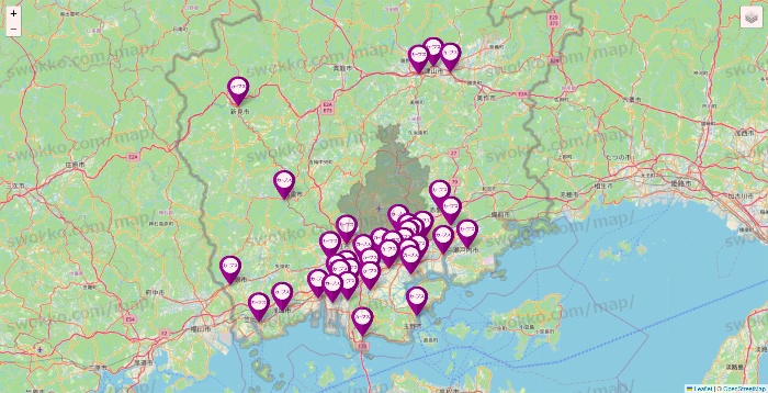 岡山県のカーブスの店舗地図