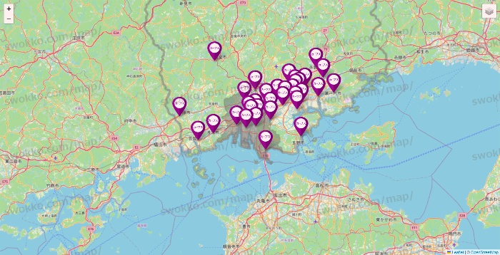 岡山県のカーブスの店舗地図