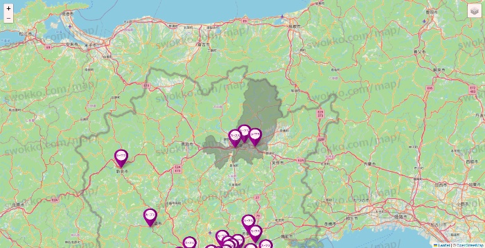 岡山県のカーブスの店舗地図