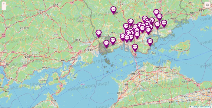 岡山県のカーブスの店舗地図