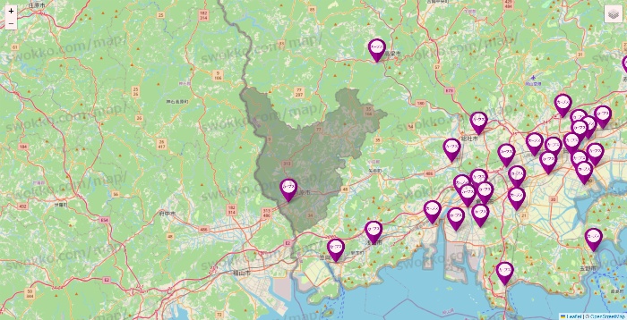岡山県のカーブスの店舗地図