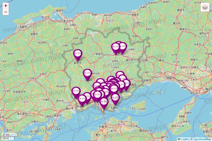 岡山県のカーブスの店舗地図