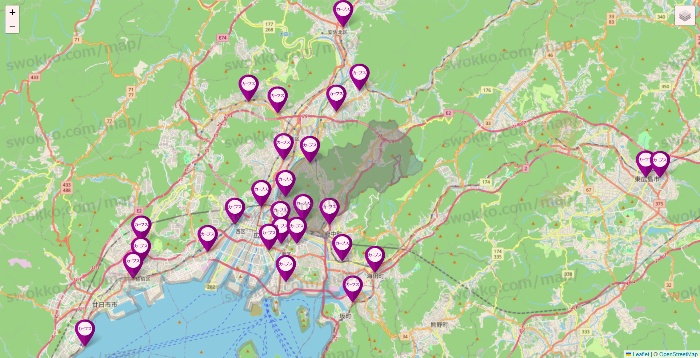 広島県のカーブスの店舗地図