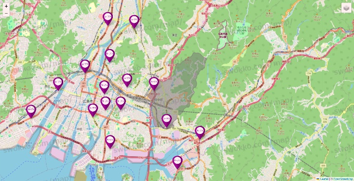 広島県のカーブスの店舗地図