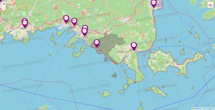 山口県のカーブスの店舗地図