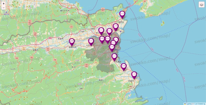 徳島県のカーブスの店舗地図