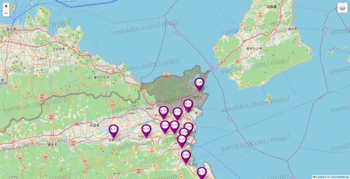 徳島県のカーブスの店舗地図