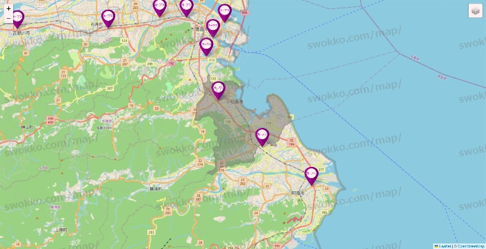徳島県のカーブスの店舗地図