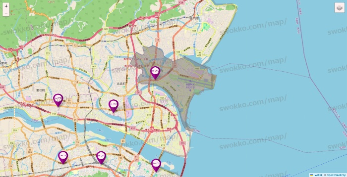 徳島県のカーブスの店舗地図